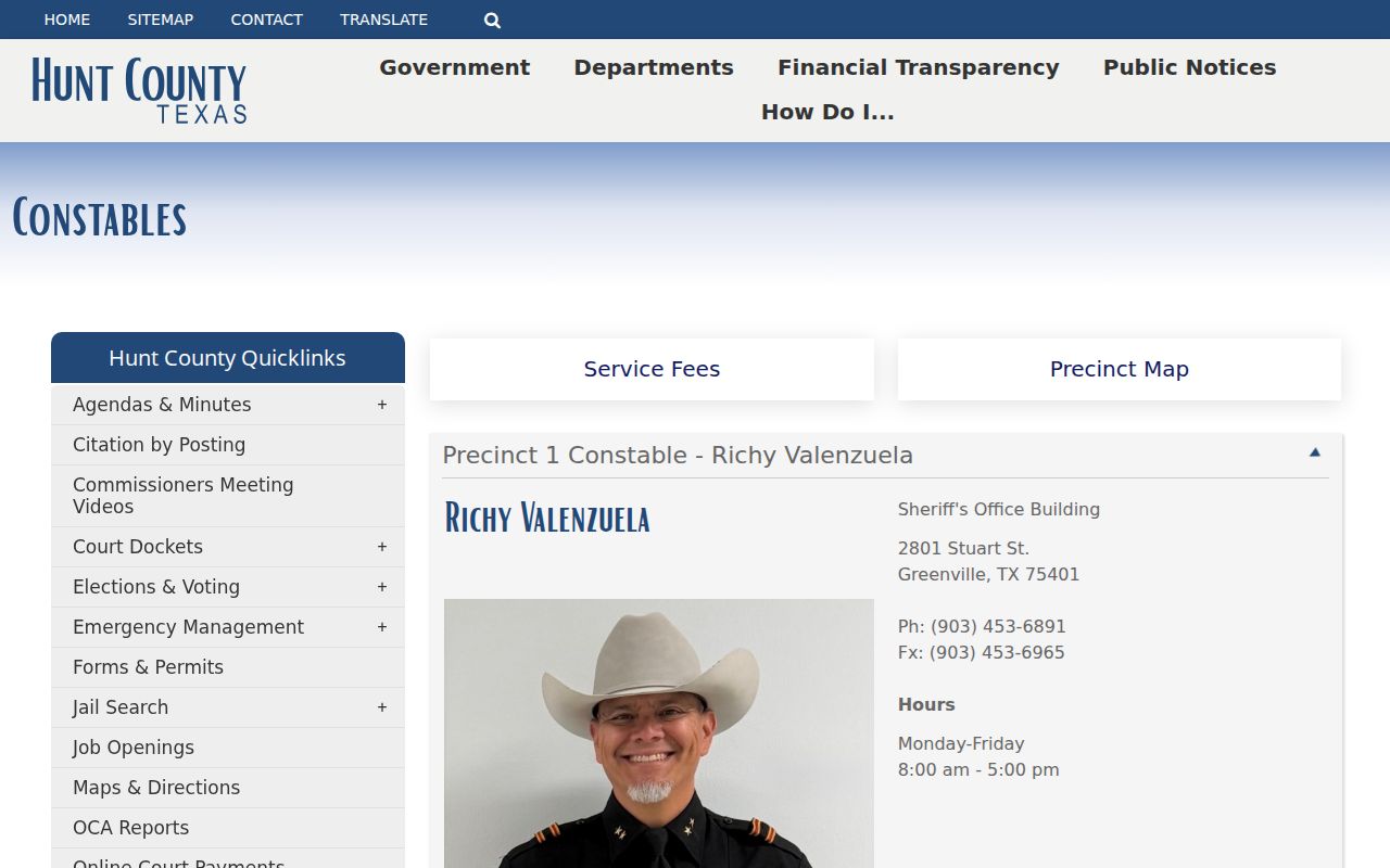 Hunt County bench warrant records: constable precinct contact directory