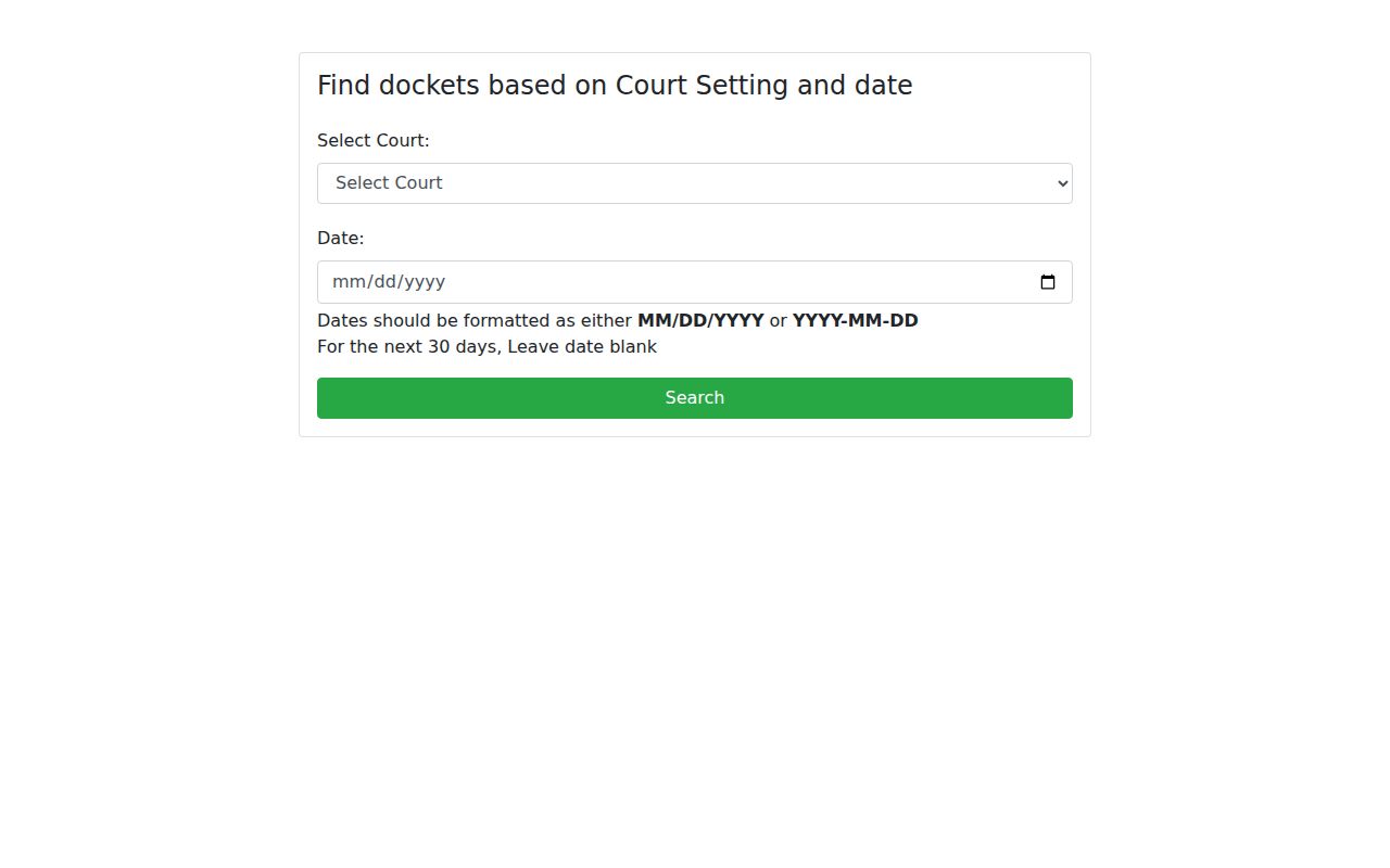Hunt County warrant search: docket court and date selector