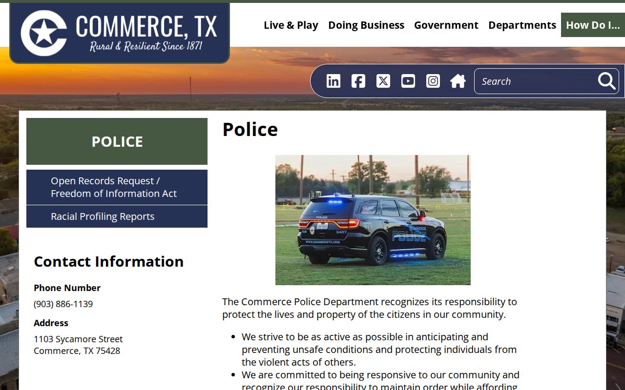 Commerce warrant records: Police Department contact and tip route