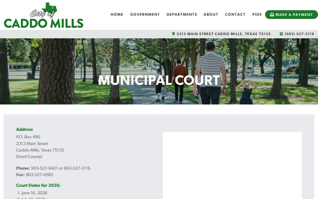 Caddo Mills warrant records: municipal court address and docket information