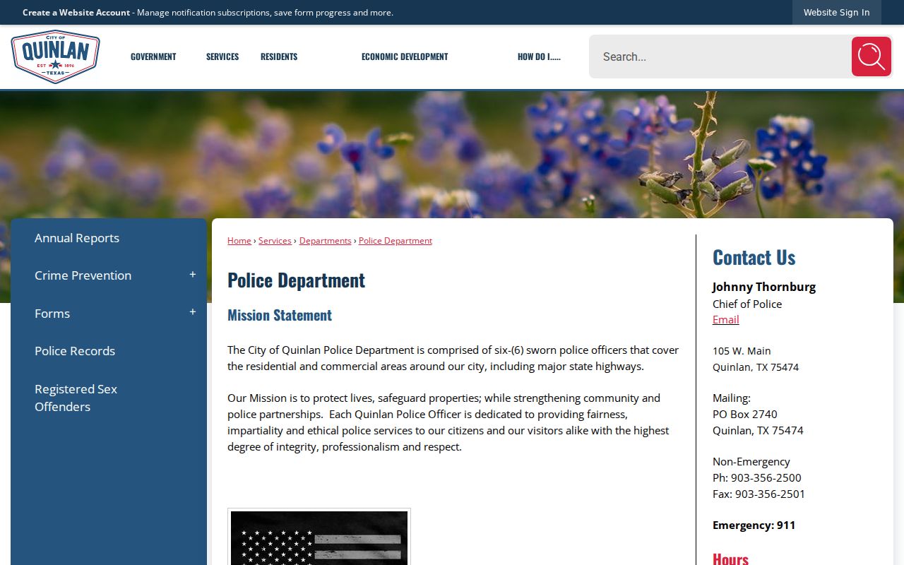 Quinlan warrant records: 24-hour police department contact