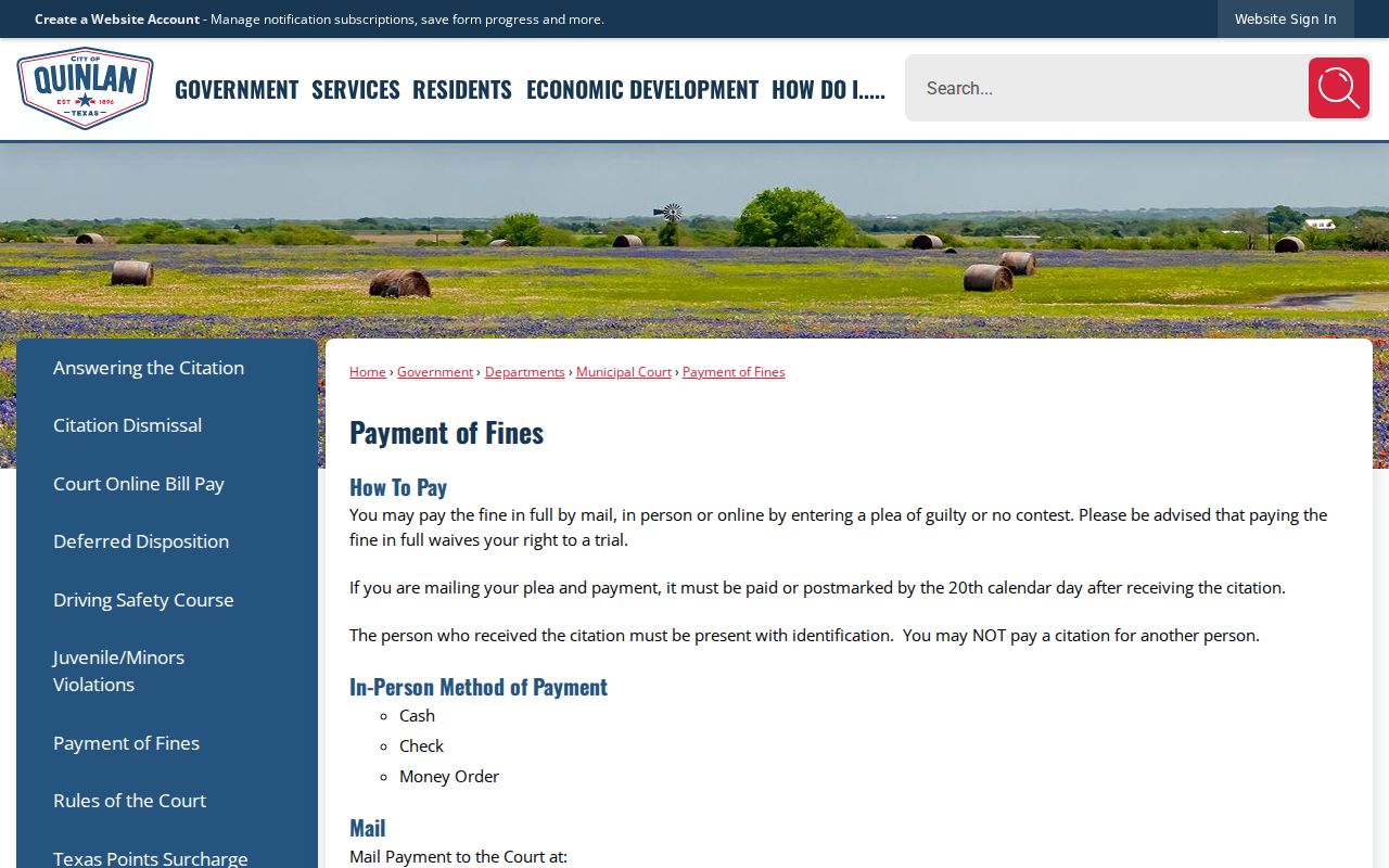 Quinlan warrant records: payment options, identification, and court warning