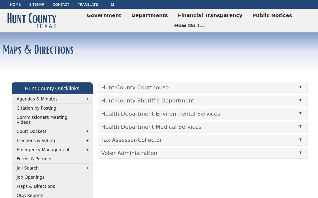 Hunt County warrant records: courthouse and Sheriff building map