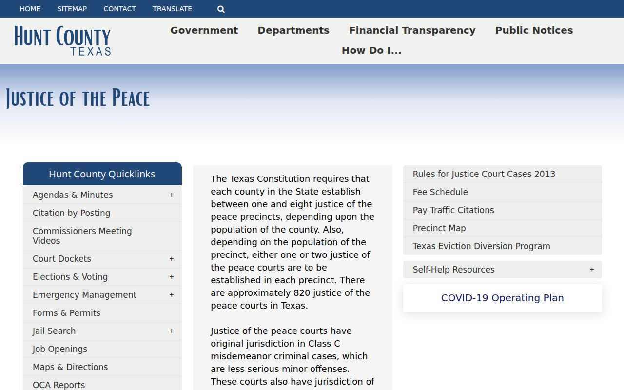 Hunt County bench warrant records: Justice of the Peace precinct contacts